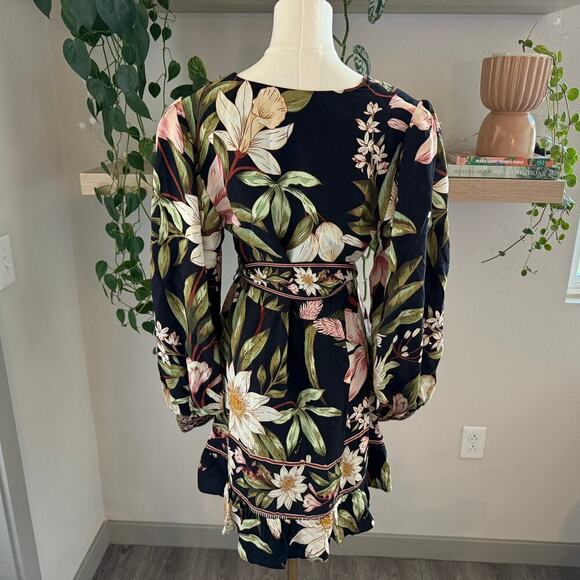 Farm Rio Surreal Flowers Belted Minidress Long Sleeve Puff Sleeve Boho M - Picture 3 of 12